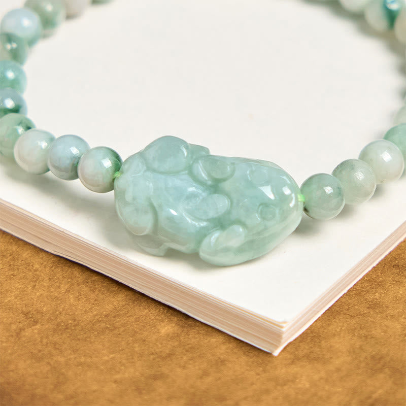 Foviel Natural Green Jade PiXiu Carved Luck Bracelet