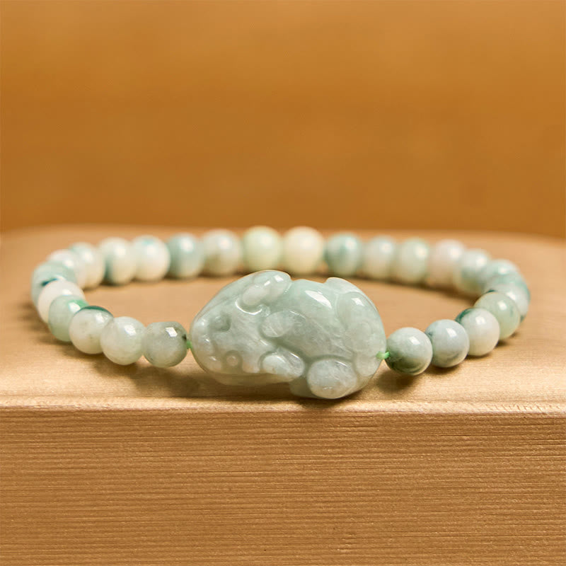 Foviel Natural Green Jade PiXiu Carved Luck Bracelet