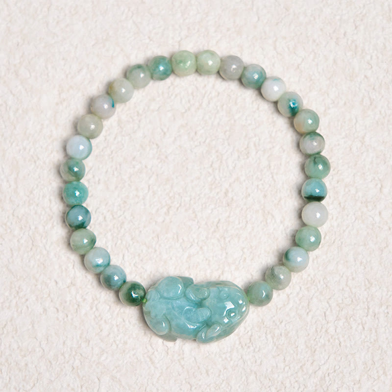 Foviel Natural Green Jade PiXiu Carved Luck Bracelet