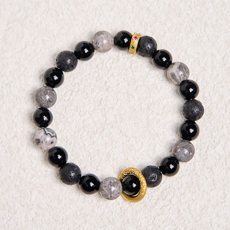Foviel Lava Rock Black Onyx Picasso Jasper spirituell Armband