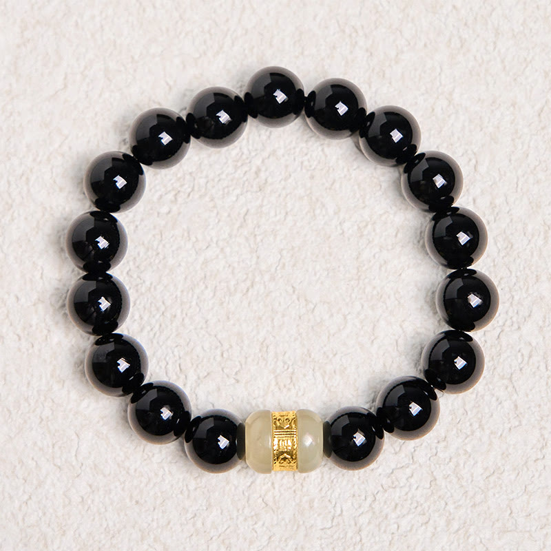Foviel Natürliche schwarze Onyx Jade-Unterstützung Armband