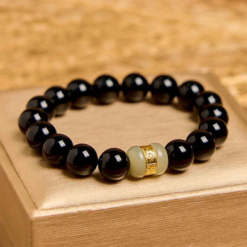 Foviel Natürliche schwarze Onyx Jade-Unterstützung Armband