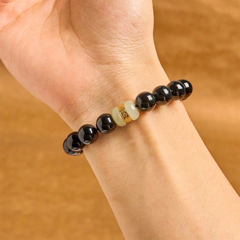 Foviel Natürliche schwarze Onyx Jade-Unterstützung Armband