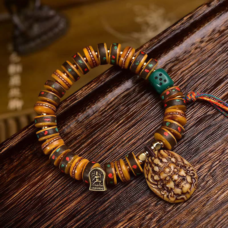Foviel Tibetan Camel Bone Dice Tassel Protection Bracelet