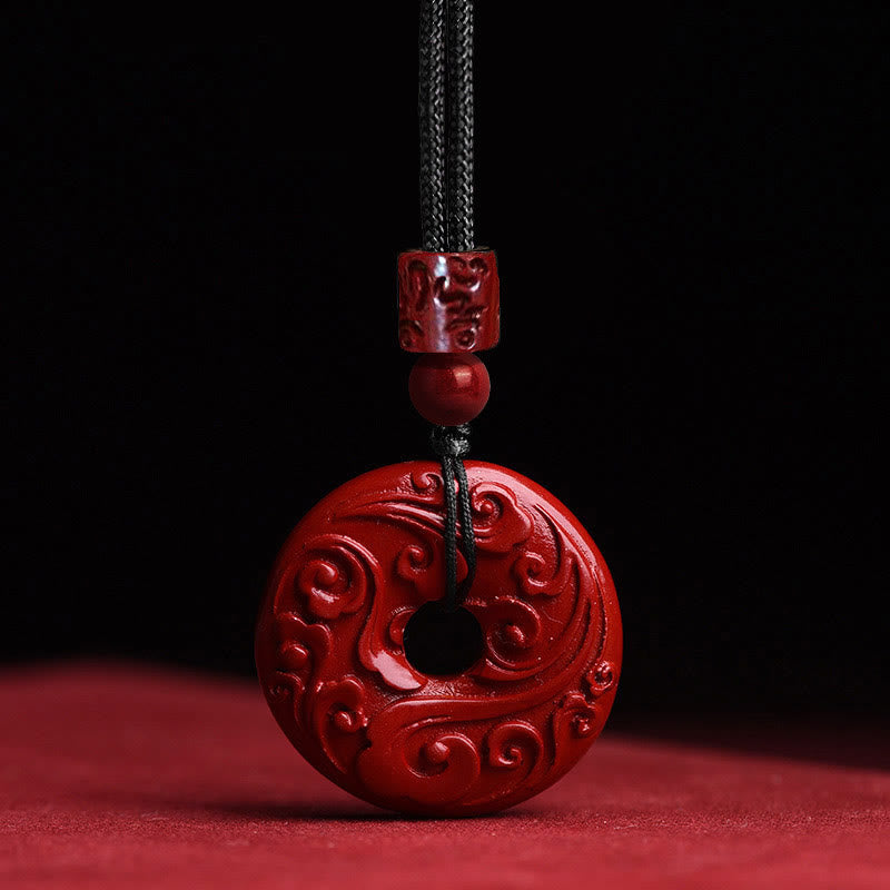 Foviel Natural Cinnabar Lotus Peace Buckle Blessing Necklace String Pendant