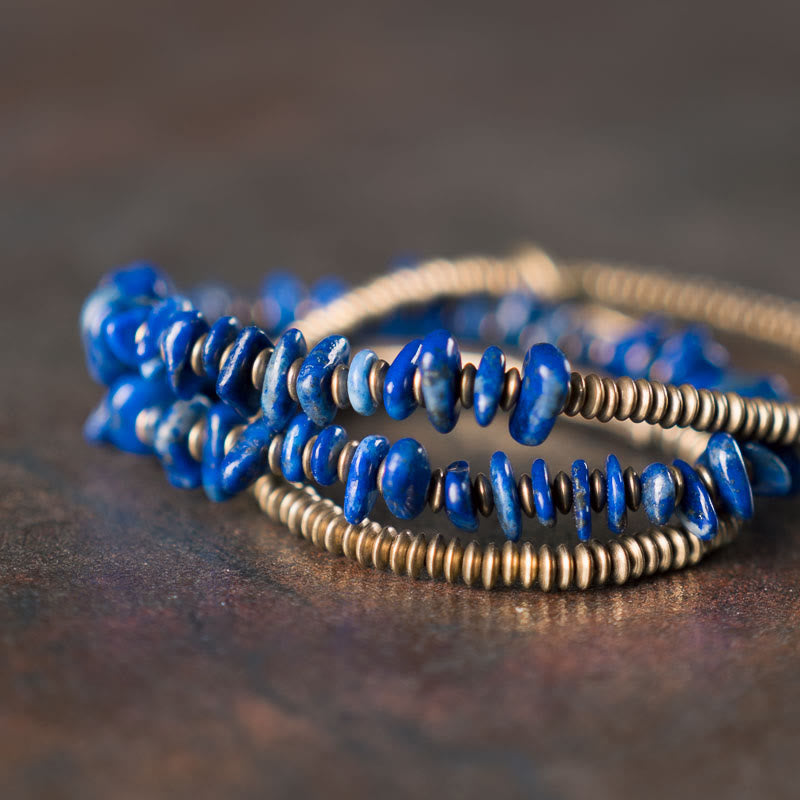 Buddha Stones Irregular Shape Triple Wrap Lazurite Balance Bracelet - image 7