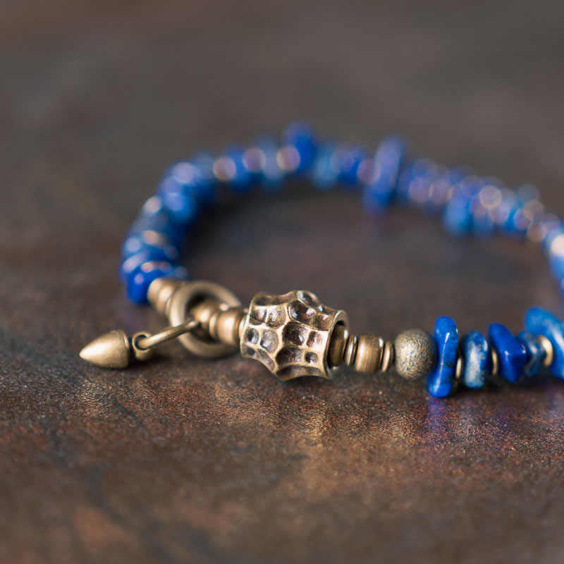 Buddha Stones Vintage Irregular Shape Design Lazurite Positive Bracelet - image 6