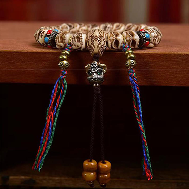 Foviel Tibetan Camel Bone Garuda Carved Protection Tassel Bracelet