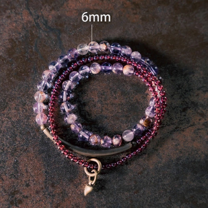 Foviel Retro 6mm Amethyst 4mm Garnet Multilayer Balance Bracelet