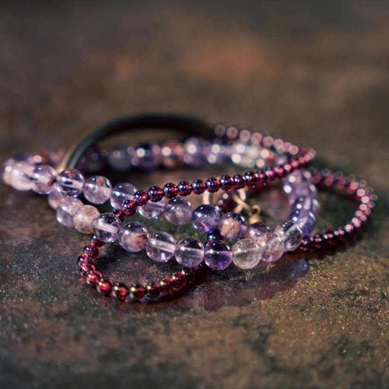 Foviel Retro 6mm Amethyst 4mm Granat Multilayer Balance Armband