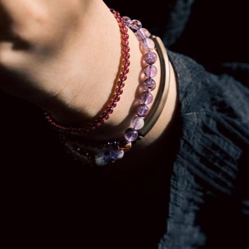 Foviel Retro 6mm Amethyst 4mm Garnet Multilayer Balance Bracelet