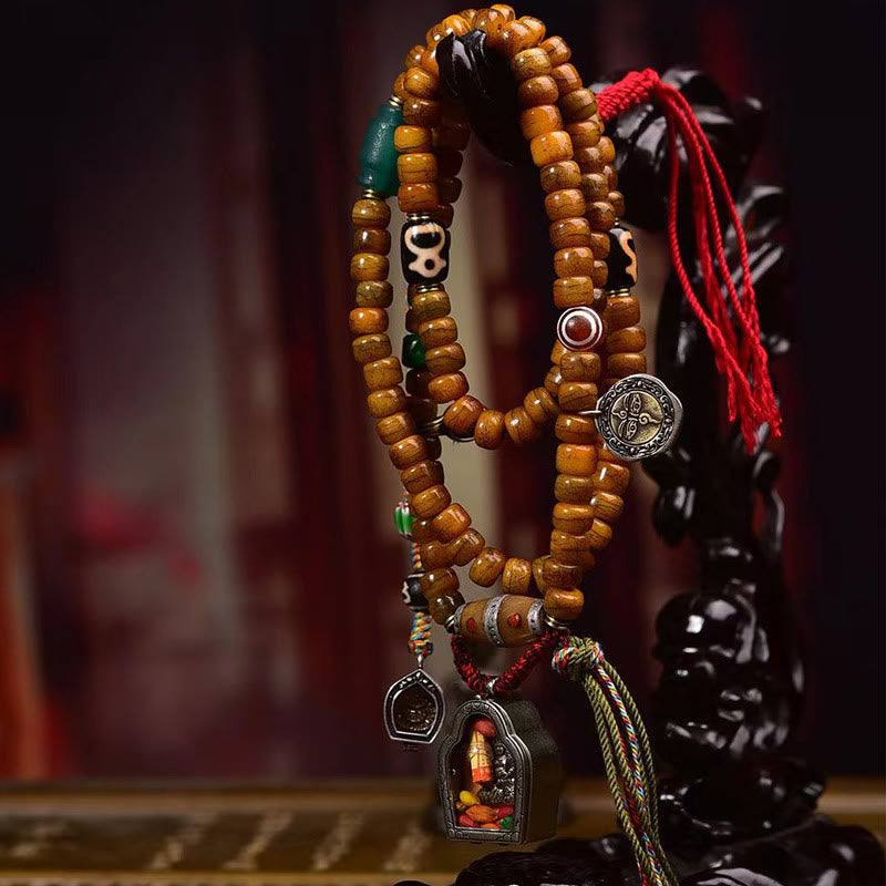 Mala Foviel tibétain de 108 perles en os de chameau avec pompon porte-bonheur