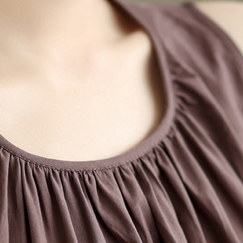 Foviel Sommer Kunstvolles Farbgeflecht Rundhalsausschnitt Design Damen Baumwolle Leinen Weste
