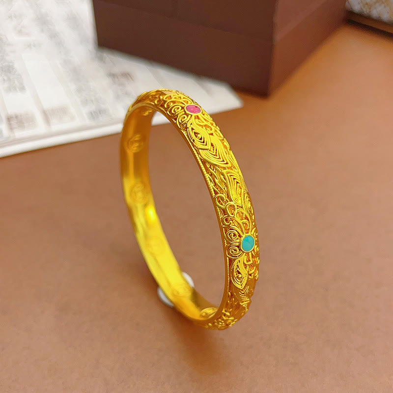 Foviel Kupfer überzogen Gold Blumen Blätter Glück Armband Armreif