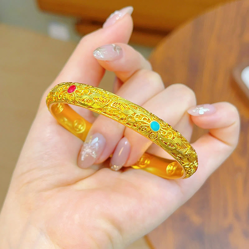 Foviel Kupfer überzogen Gold Blumen Blätter Glück Armband Armreif