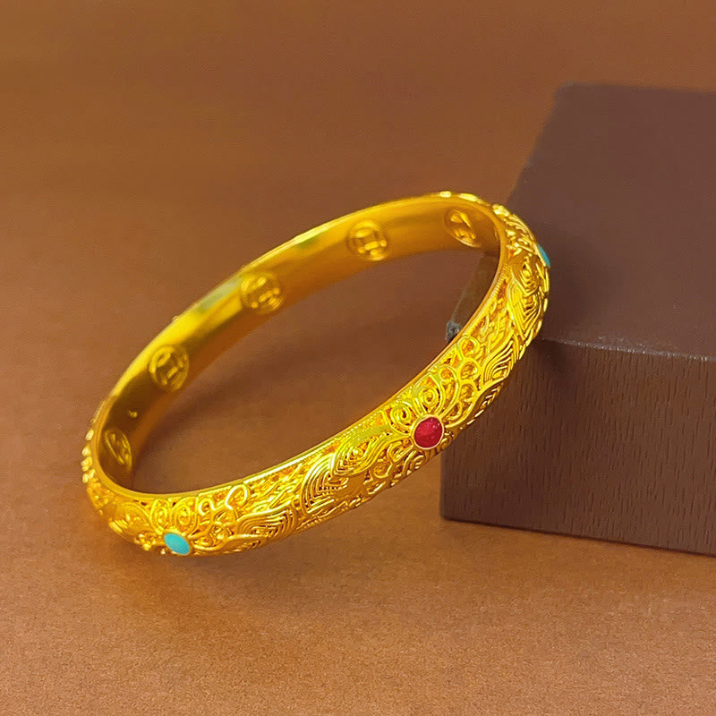 Foviel Kupfer überzogen Gold Blumen Blätter Glück Armband Armreif