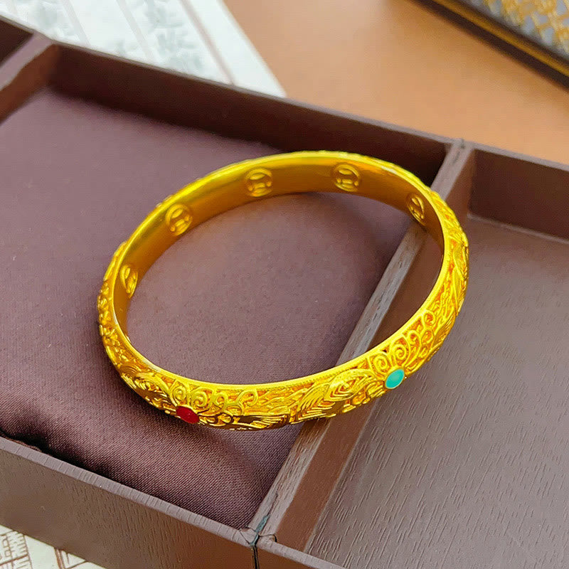 Bracelet jonc Foviel plaqué or avec fleurs et feuilles porte-bonheur