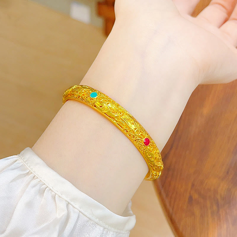Foviel Kupfer überzogen Gold Blumen Blätter Glück Armband Armreif