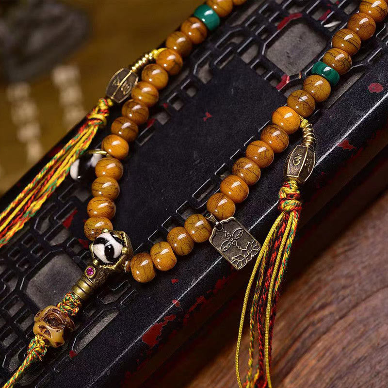 Foviel Tibetan 108 Beads Bone Beads Dzi Bead Keep Away Evil Spirits Mala