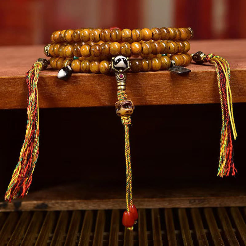 Foviel Tibetan 108 Beads Bone Beads Dzi Bead Keep Away Evil Spirits Mala