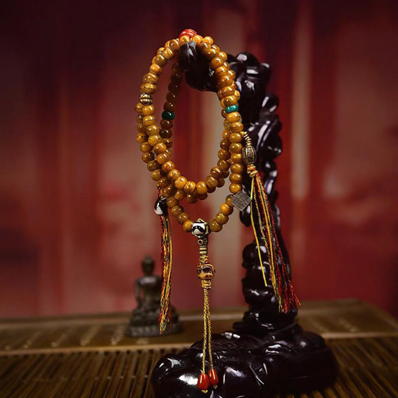 Foviel Tibetan 108 Beads Bone Beads Dzi Bead Keep Away Evil Spirits Mala