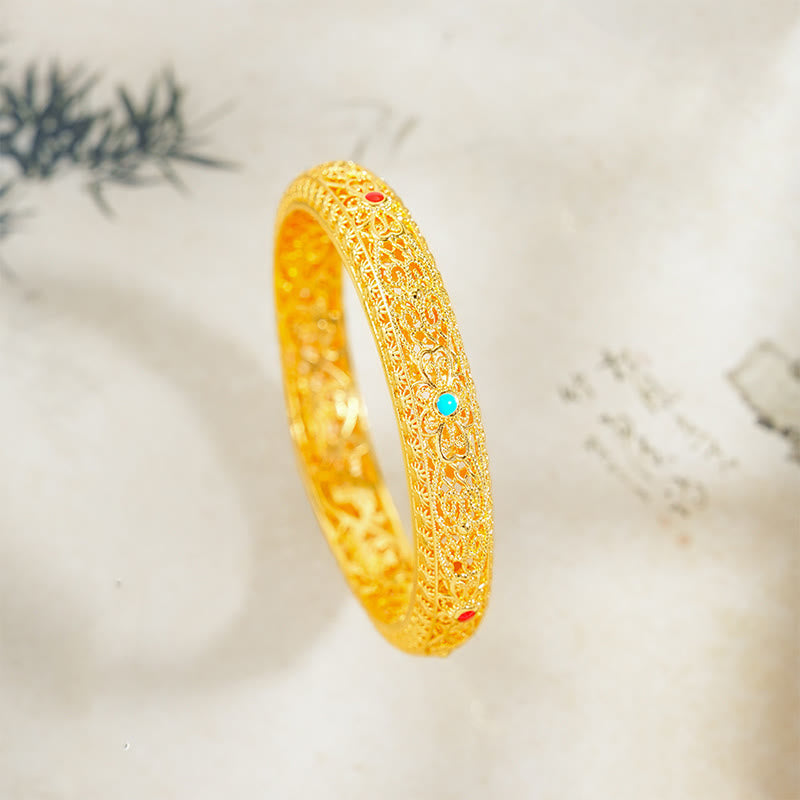 Foviel Copper Plated Gold Flowers Vine Pattern Luck Bracelet Bangle 2.44 IN (62 MM)
