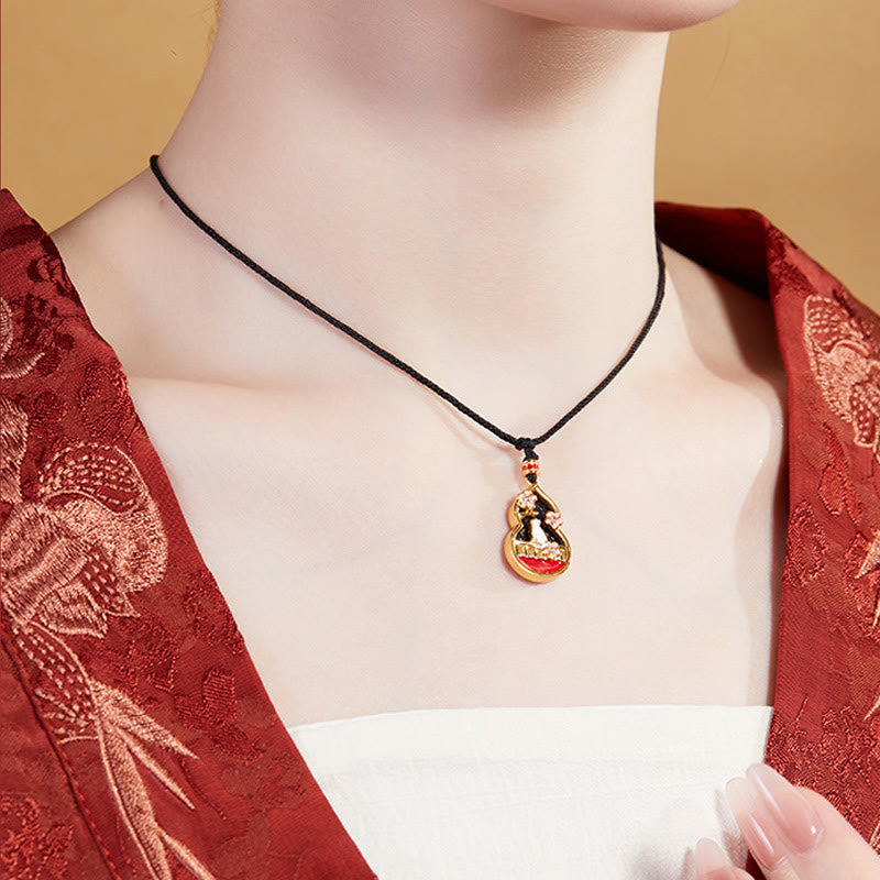 Foviel 925 Sterling Silver Peach Blossom Cat Gourd Pattern Protection Necklace Pendant