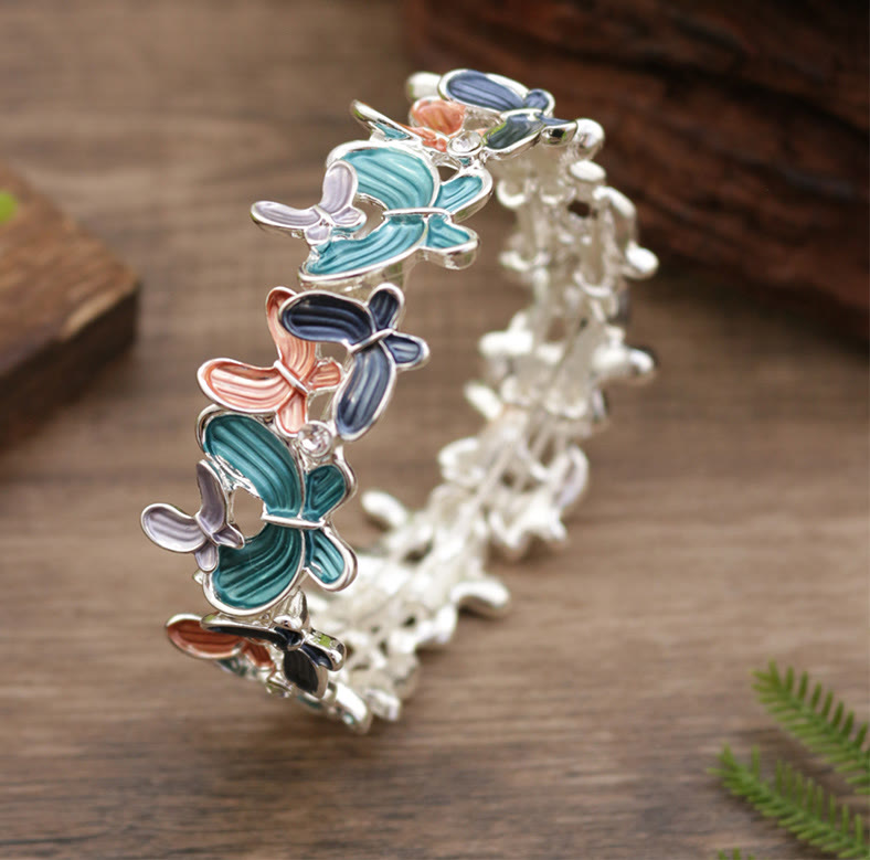 Foviel Colorful Butterfly Love Alloy Elastic Bracelet Bangle