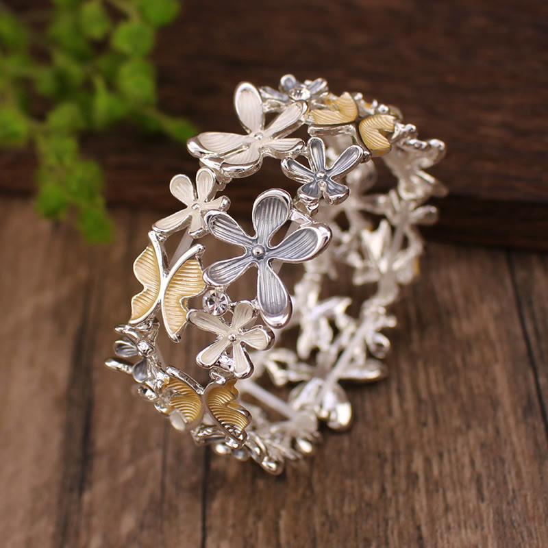 Foviel Colorful Butterfly Flowers Love Alloy Elastic Bracelet Bangle