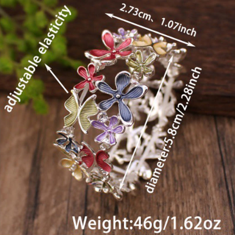 Foviel Colorful Butterfly Flowers Love Alloy Elastic Bracelet Bangle