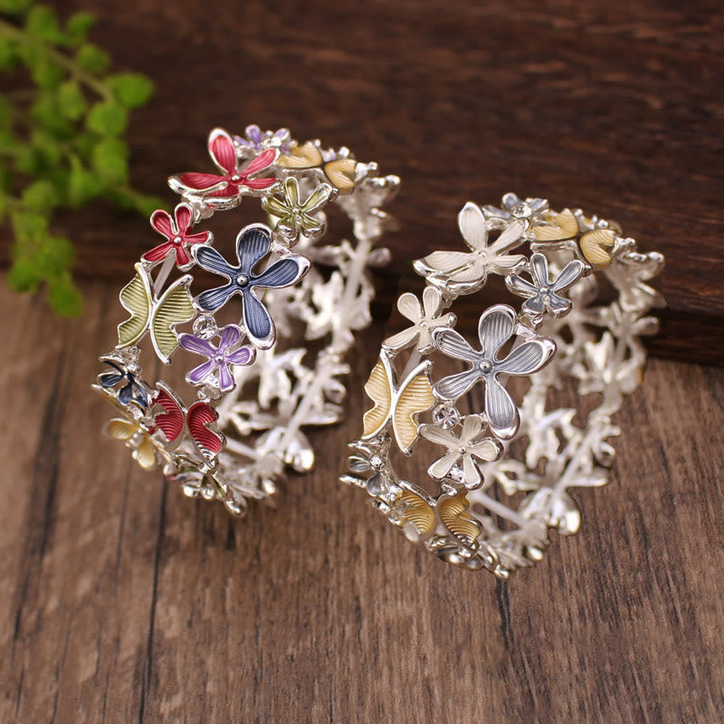 Foviel Colorful Butterfly Flowers Love Alloy Elastic Bracelet Bangle
