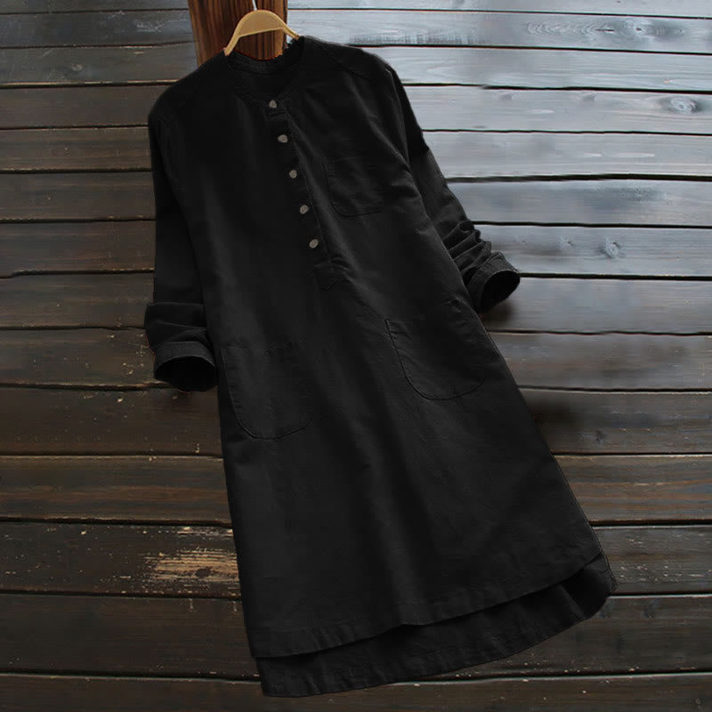 Buddha Stones Solid Buttons Long Sleeve Women's Shirt With Pockets - Black - US16,UK/AU20,EU48 (5XL) - image 11