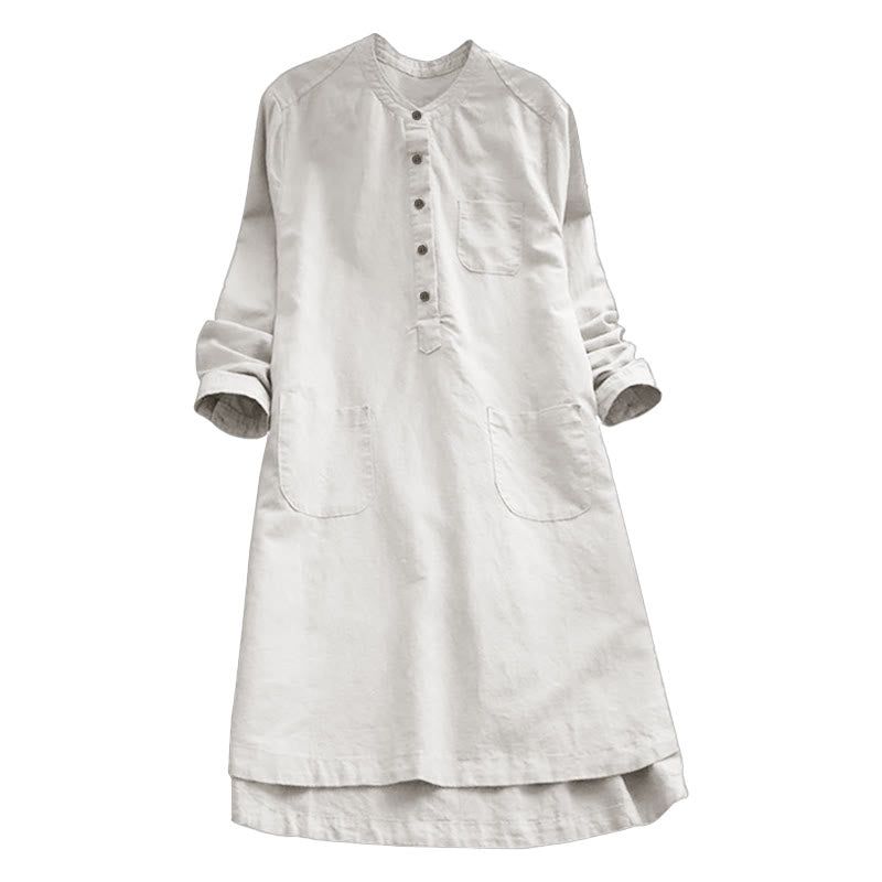Buddha Stones Solid Buttons Long Sleeve Women's Shirt With Pockets - image 4