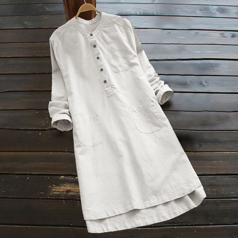 Buddha Stones Solid Buttons Long Sleeve Women's Shirt With Pockets - White - US16,UK/AU20,EU48 (5XL) - image 0