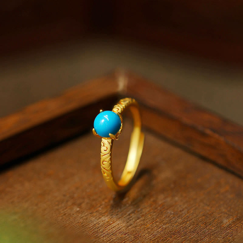 Foviel Simple Design Turquoise Protection Copper Adjustable Ring