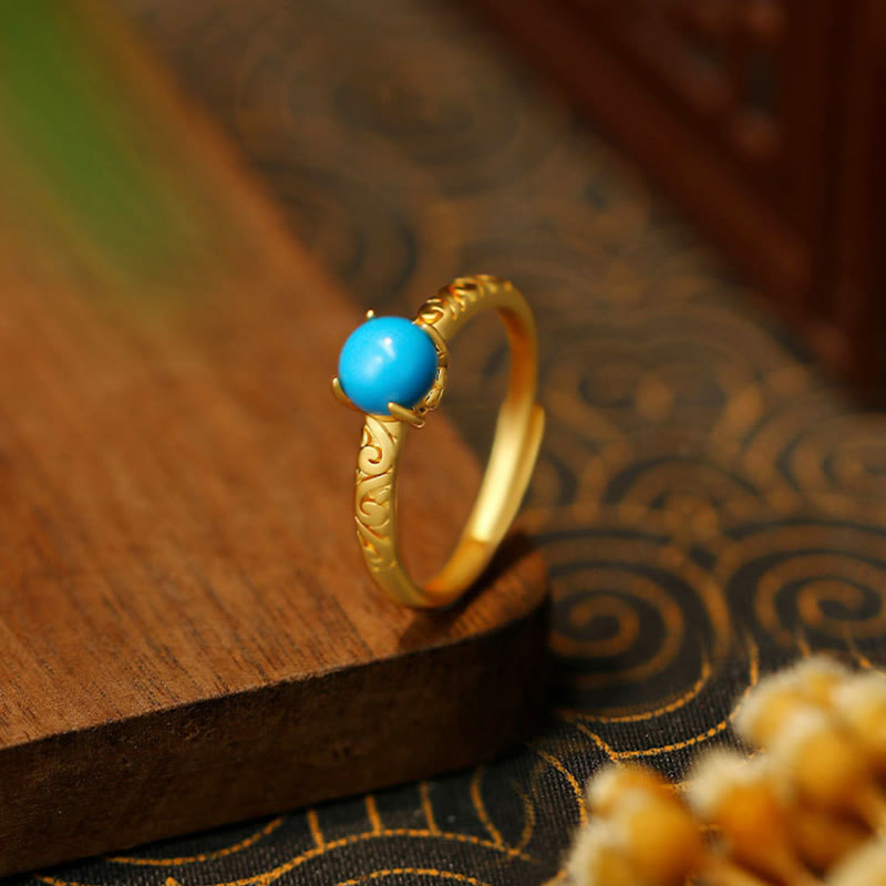 Foviel Simple Design Turquoise Protection Copper Adjustable Ring