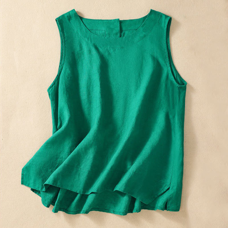 Buddha Stones Casual Solid Color Back Button Asymmetrical Crew Neck Sleeveless Women's Cotton Linen Vest - MediumSpringGreen - US8-10,UK/AU12-14,EU40-42 (2XL) - image 13