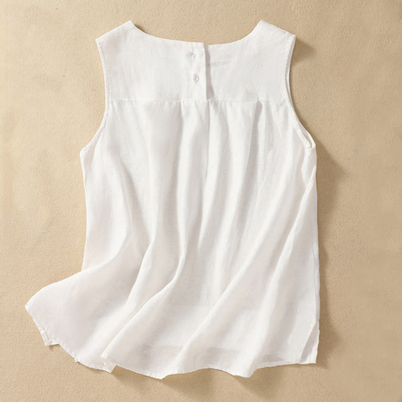 Buddha Stones Casual Solid Color Back Button Asymmetrical Crew Neck Sleeveless Women's Cotton Linen Vest - White - US8-10,UK/AU12-14,EU40-42 (2XL) - image 9