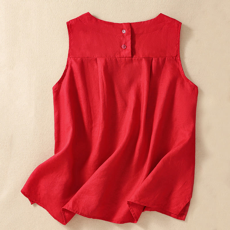 Buddha Stones Casual Solid Color Back Button Asymmetrical Crew Neck Sleeveless Women's Cotton Linen Vest - Red - US8-10,UK/AU12-14,EU40-42 (2XL) - image 17