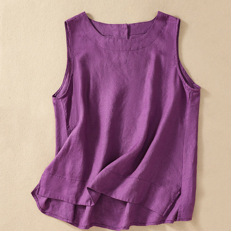 Buddha Stones Casual Solid Color Back Button Asymmetrical Crew Neck Sleeveless Women's Cotton Linen Vest - MediumOrchid - US8-10,UK/AU12-14,EU40-42 (2XL) - image 0