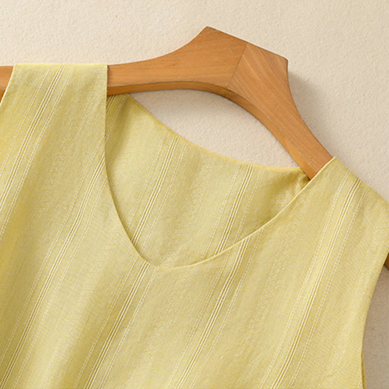 Buddha Stones Vintage Summer Solid Color Simple Design V-Neck Women's Cotton Sleeveless Vest - image 2
