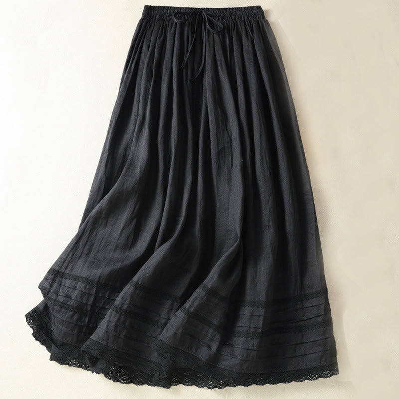 Buddha Stones Summer Plain Drawstring Lace Patchwork Design Women's 7-8 Length Skirt - Black - US8-10,UK/AU12-14,EU40-42 (2XL) - image 18