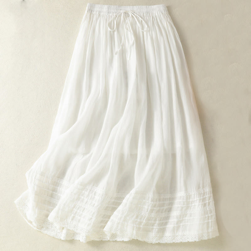 Buddha Stones Summer Plain Drawstring Lace Patchwork Design Women's 7-8 Length Skirt - White - US8-10,UK/AU12-14,EU40-42 (2XL) - image 9