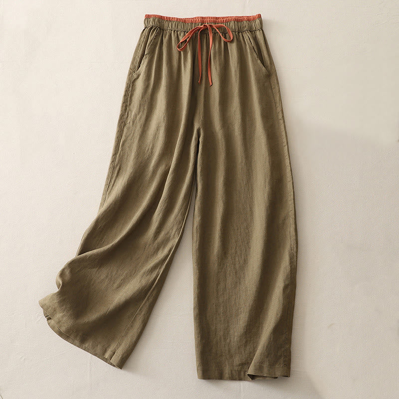 Buddha Stones Casual Colorblock Drawstring Women's Wide Leg Pants With Pockets - DarkKhaki - US14,UK/AU18,EU46 (3XL) - image 0
