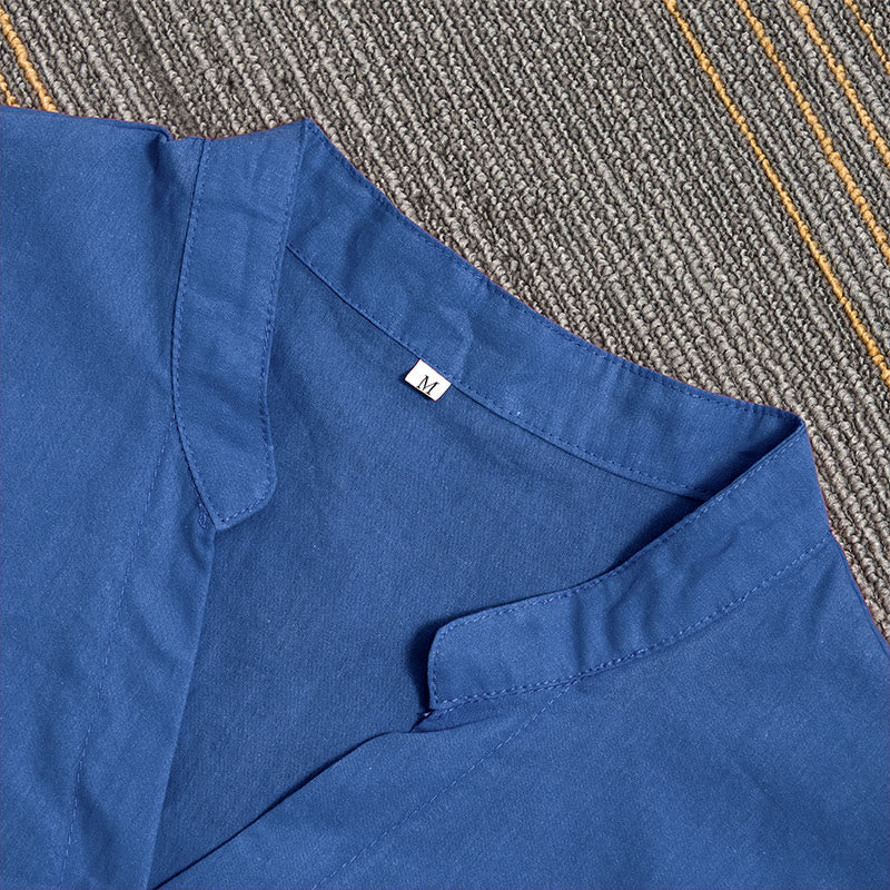 Buddha Stones Summer Casual Plain Breasted Notched Collar Short Sleeve Women's Cotton Linen Shirt - image 26