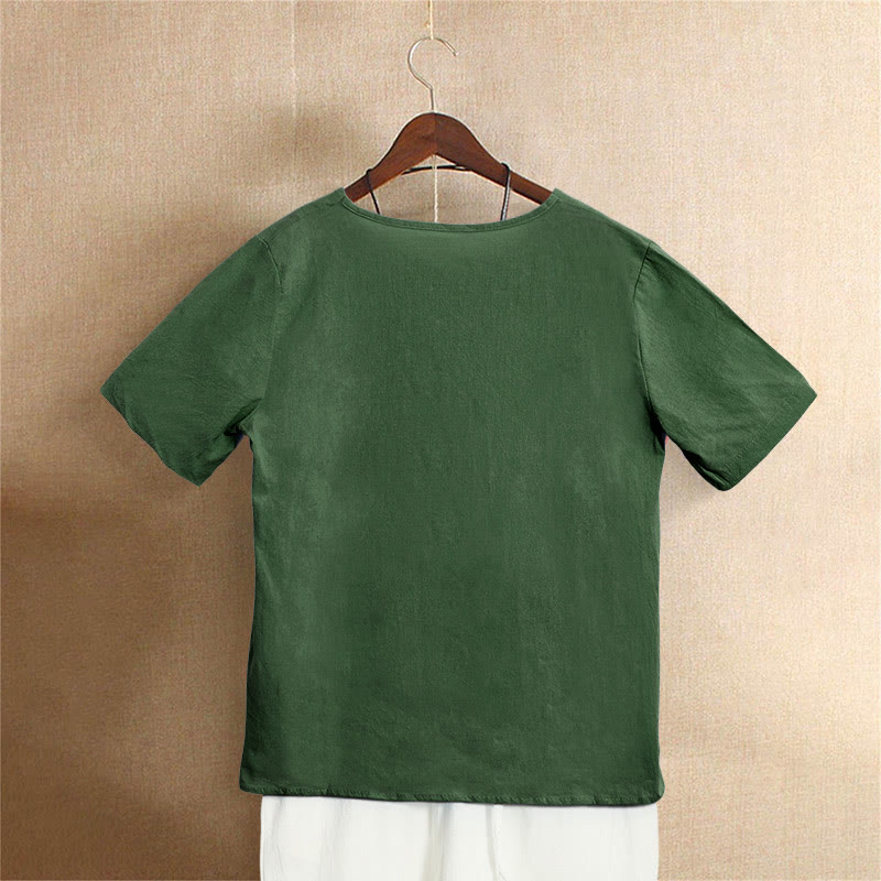 T-shirt décontracté à manches courtes pour femme Foviel, col rond, boutons et jacquard couleur unie, été