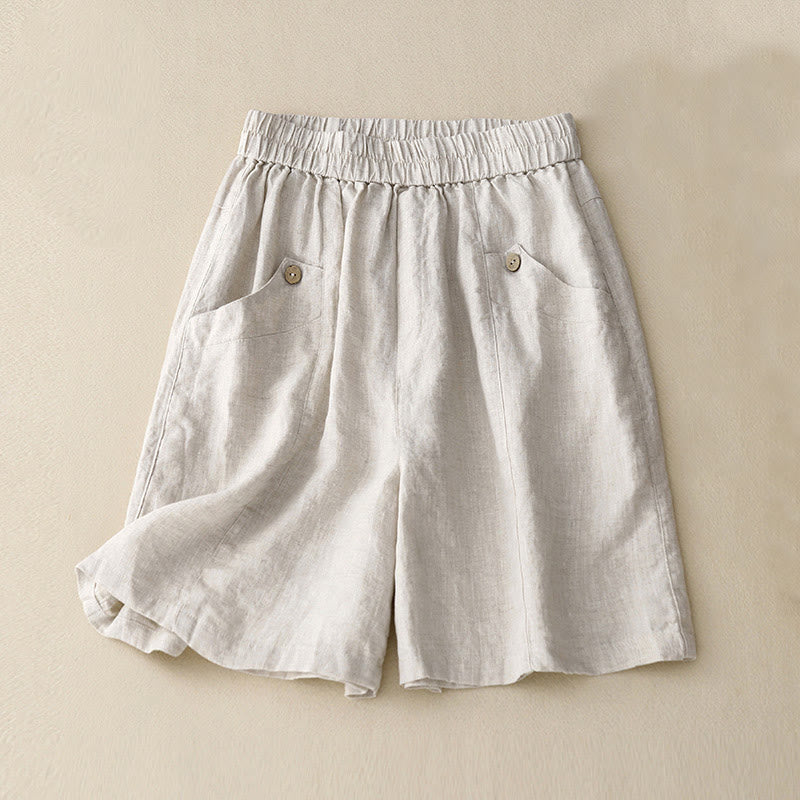 Buddha Stones Summer Casual Buttons Plain Women's Shorts With Pockets - Beige - US8-10,UK/AU12-14,EU40-42 (2XL) - image 5
