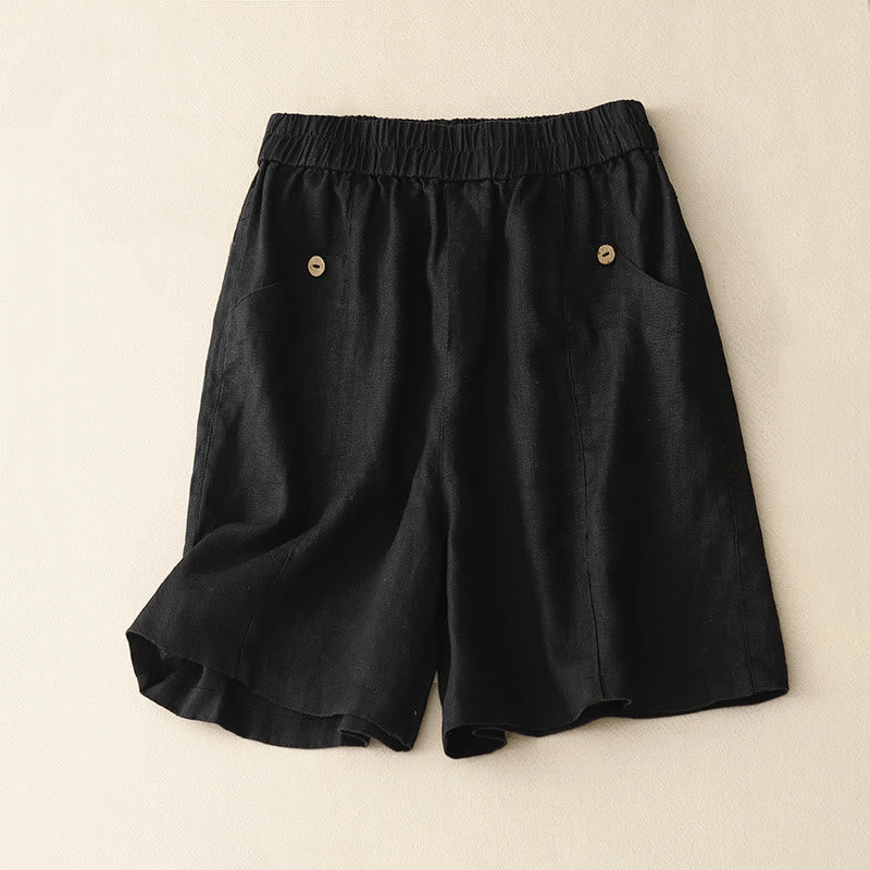 Buddha Stones Summer Casual Buttons Plain Women's Shorts With Pockets - Black - US8-10,UK/AU12-14,EU40-42 (2XL) - image 20