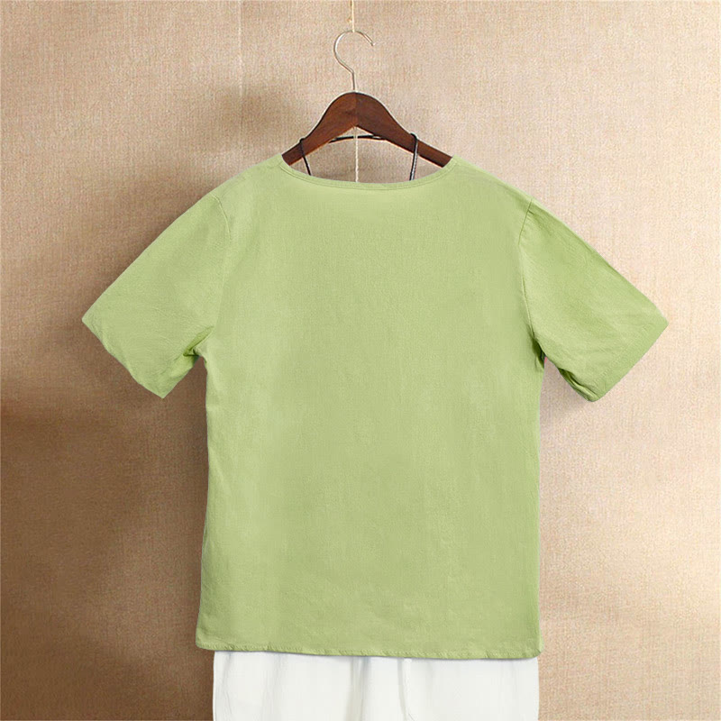T-shirt décontracté à manches courtes pour femme Foviel, col rond, boutons et jacquard couleur unie, été