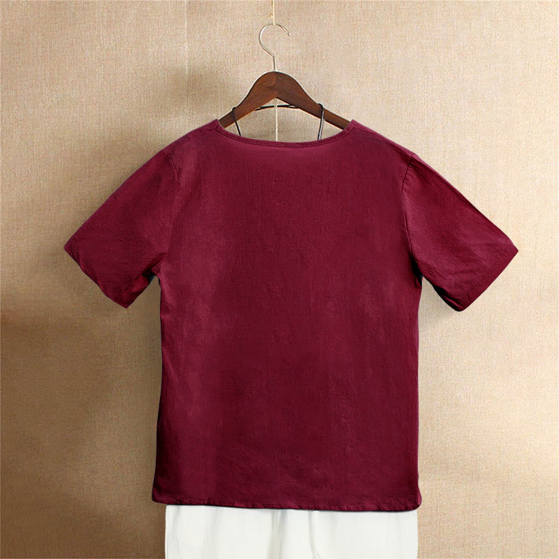 T-shirt décontracté à manches courtes pour femme Foviel, col rond, boutons et jacquard couleur unie, été